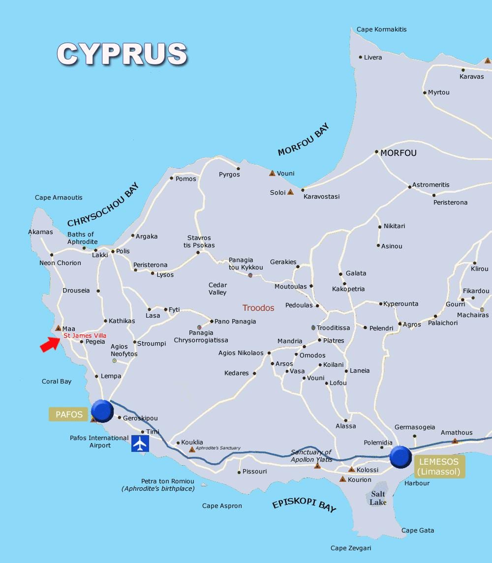 Mapa coral bay Kypr