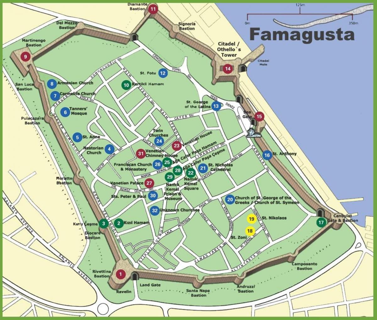 mapa famagusta, severní Kypr