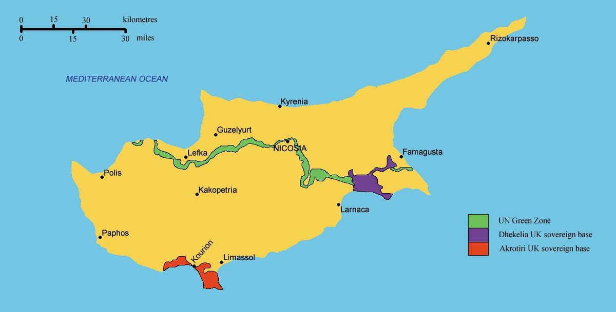 mapa jižní Kypr