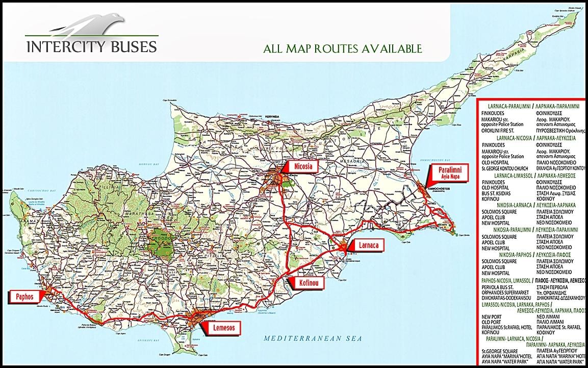 Kypr autobusové trasy mapě