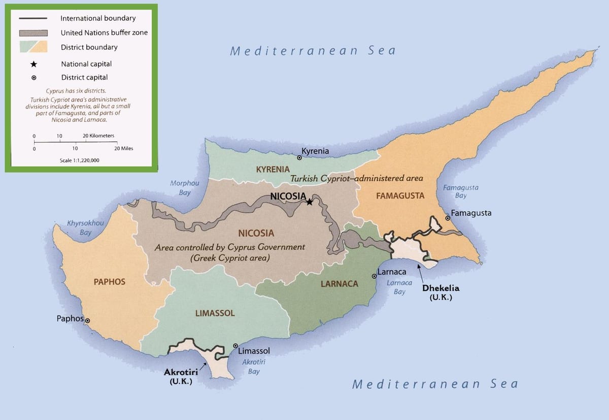 Mapa Kypru hranice