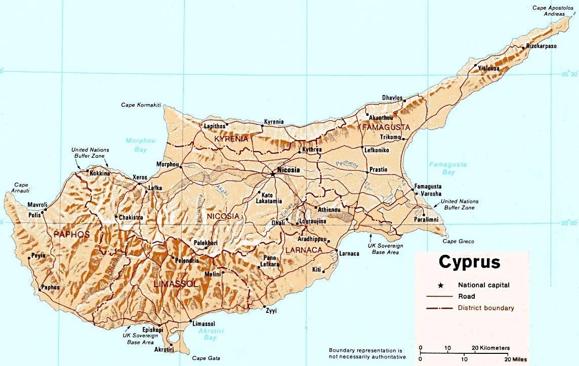paphos Kypr turistické mapě