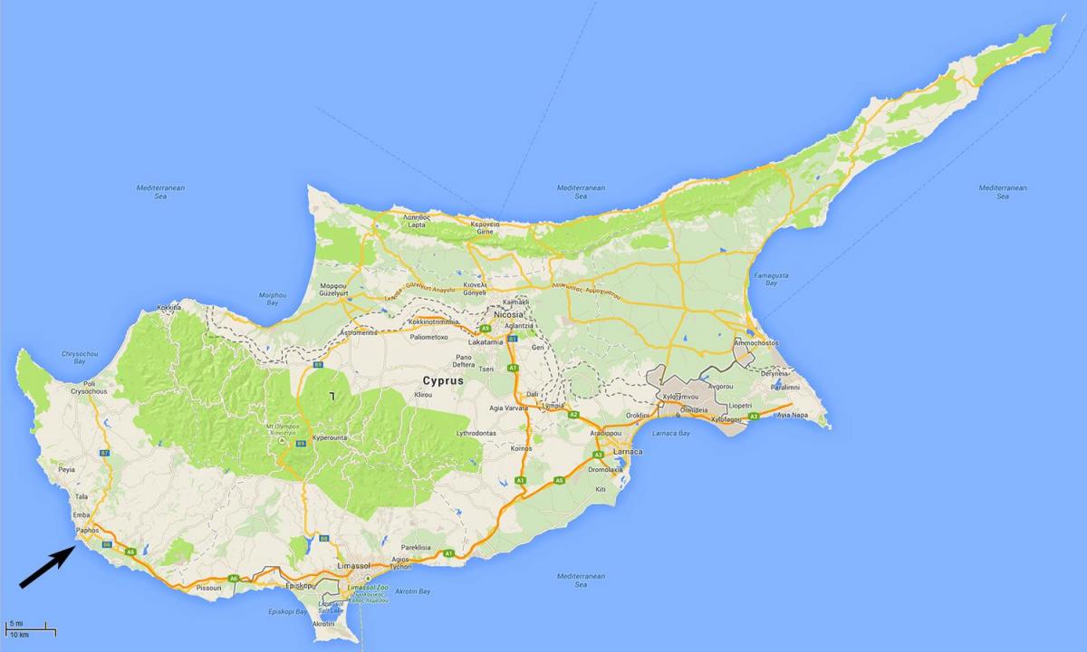 mapa Kypru ukazuje letišť