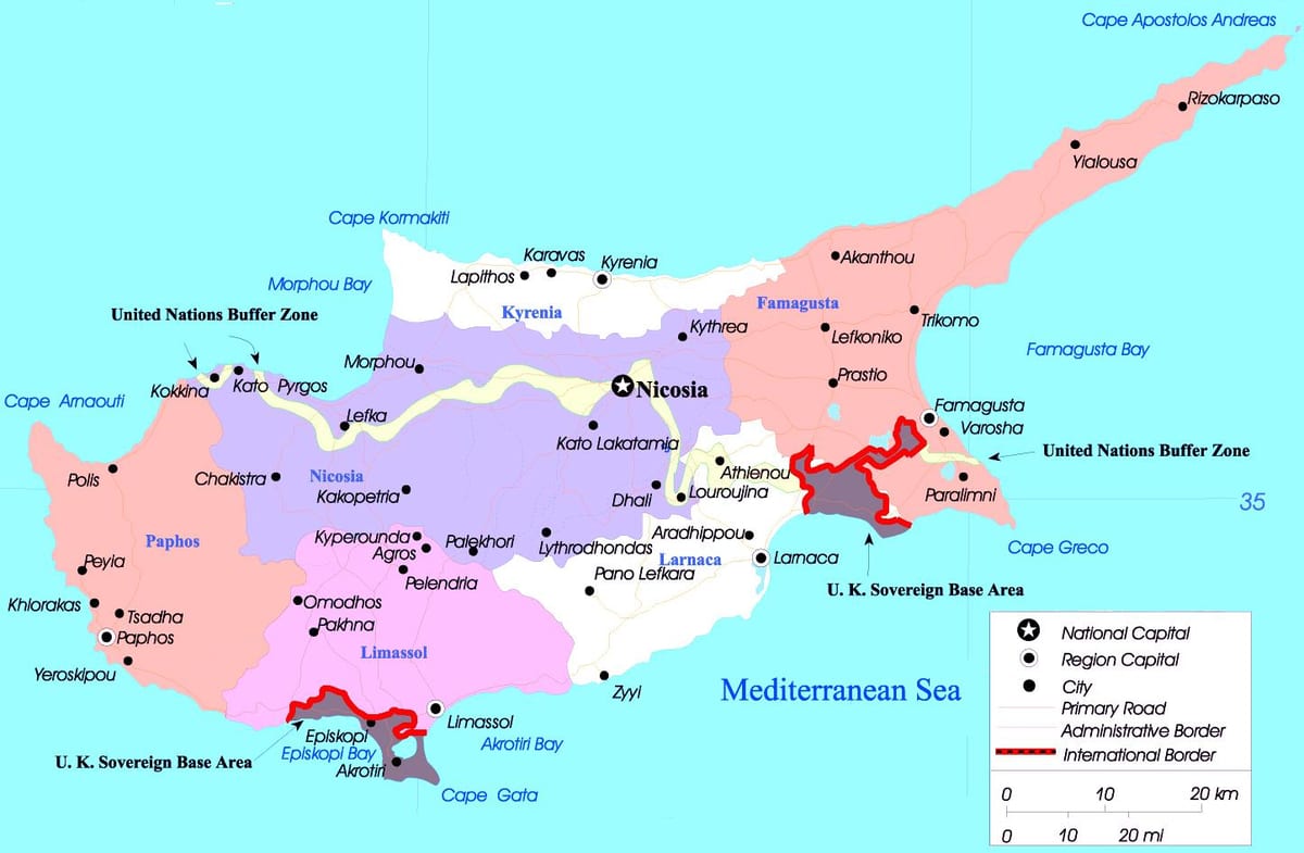 Mapa Kypru měst