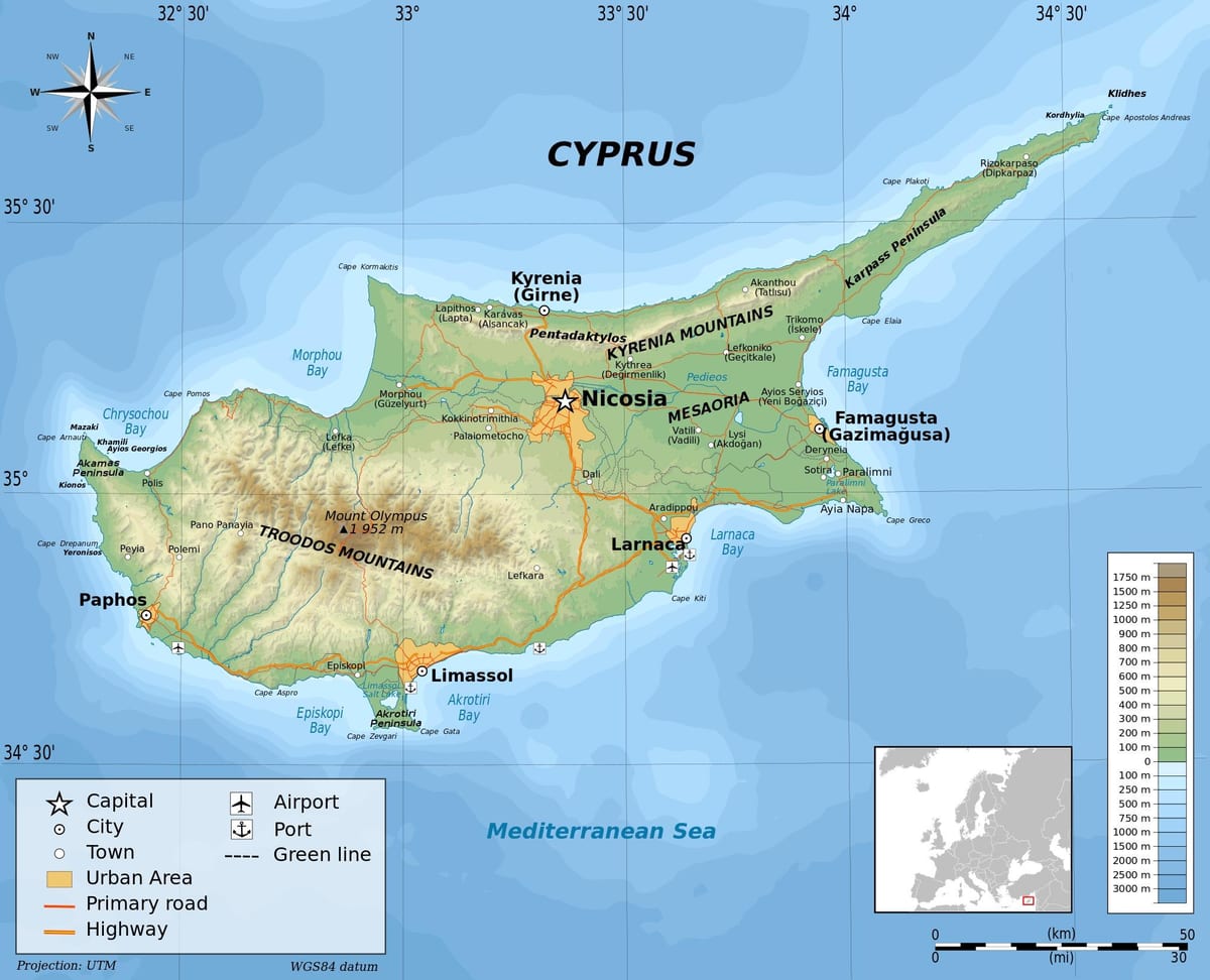 Kypr geografie mapě