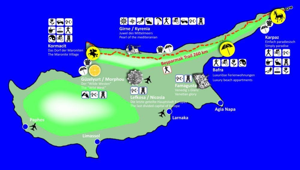 Kypr turistické stezky mapě