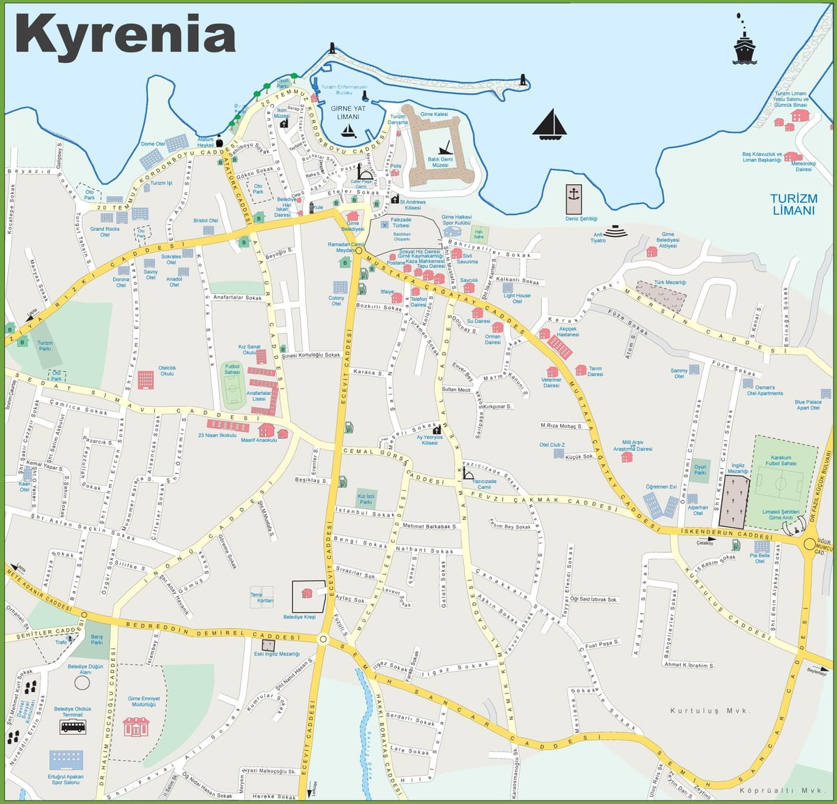 mapa severní Kypr kyrenia