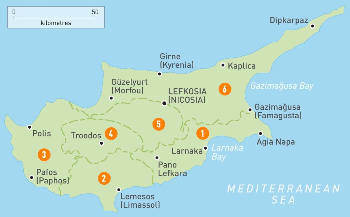 mapa Kypru a okolních oblastí