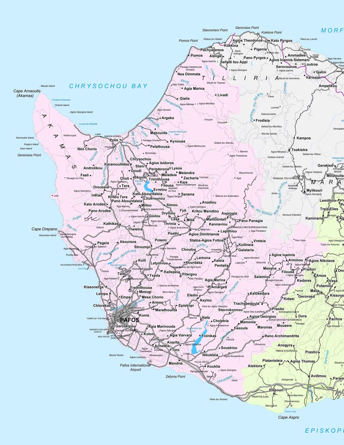 ulice mapa z paphos Kypr