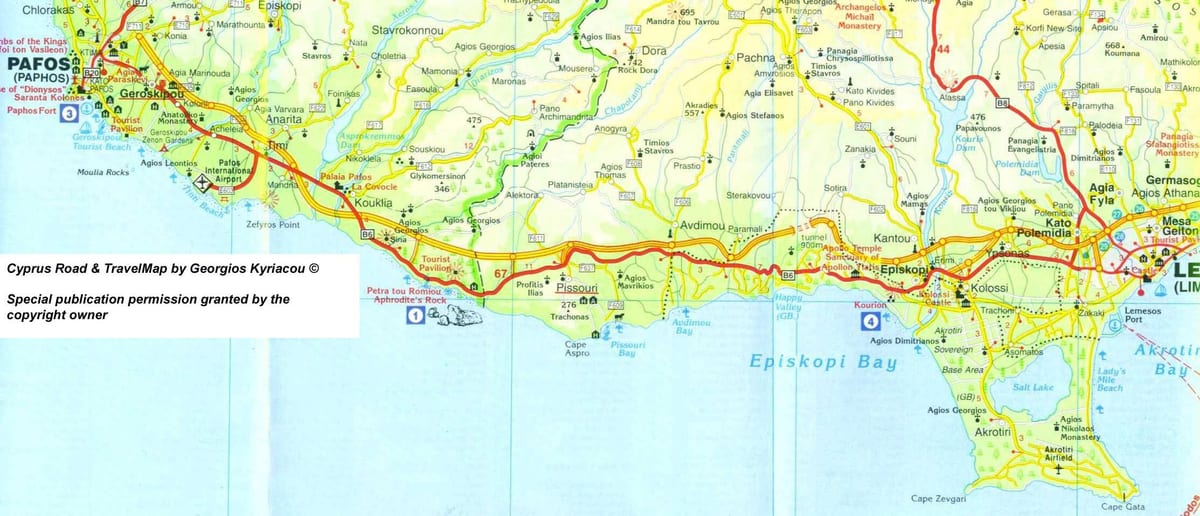 Mapa pissouri beach Kypr 