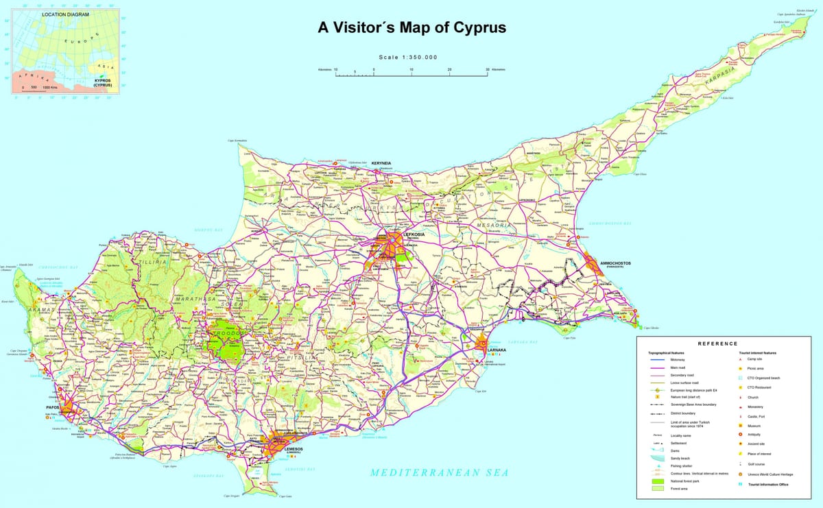 Mapa podrobná Kypru