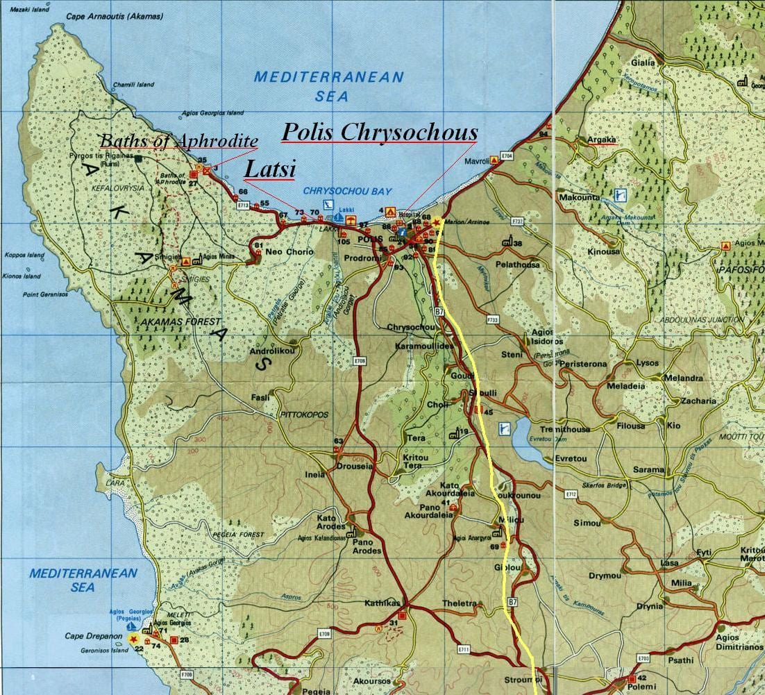 mapa oblasti polis na Kypru