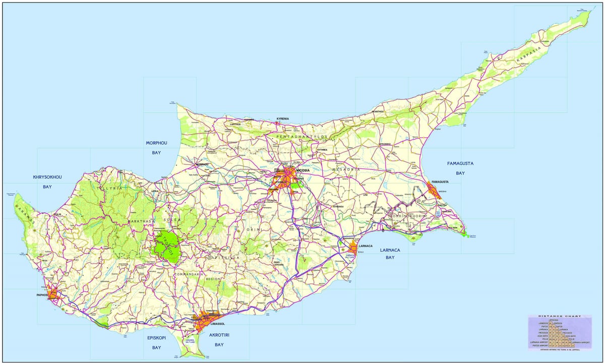 Mapa silniční Kypru