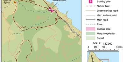 Mapa aphrodite trail Kypru 