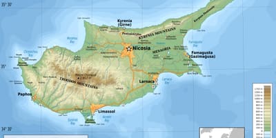 Mapa Kypru fyzické
