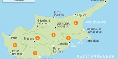 Mapa Kypru regionů 